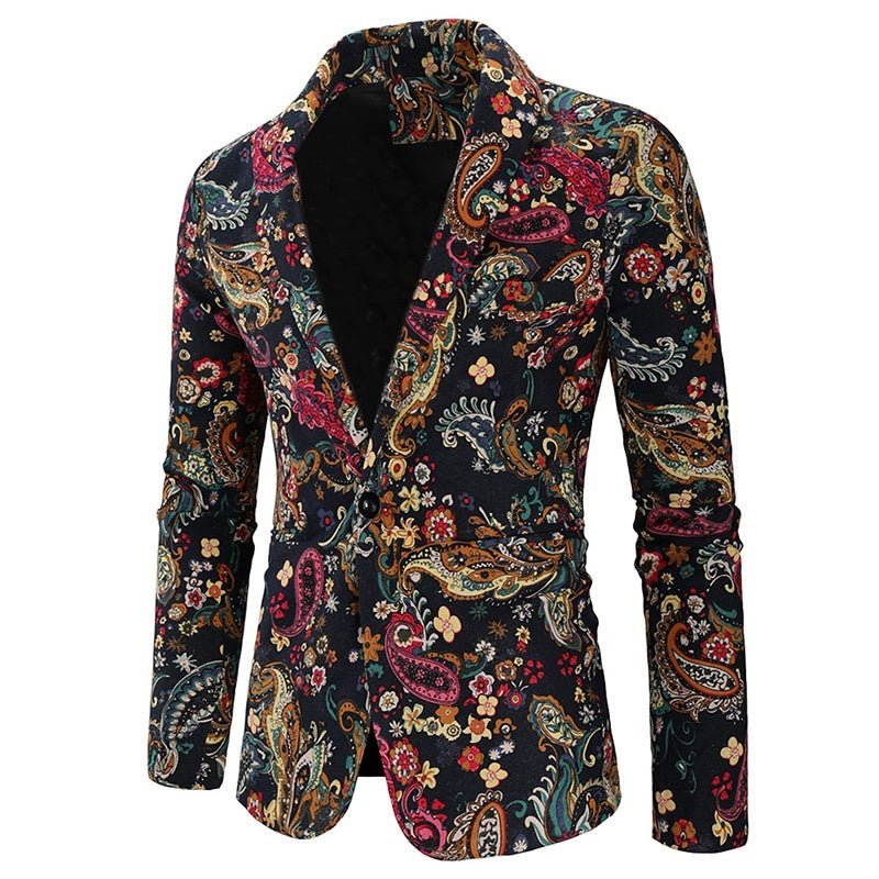 Navy Floral Blazer: Loud Funky Suit Jacket for Floral Party Looks