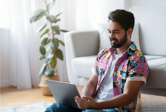 Man Wearing Shit Shirt in Online Therapy