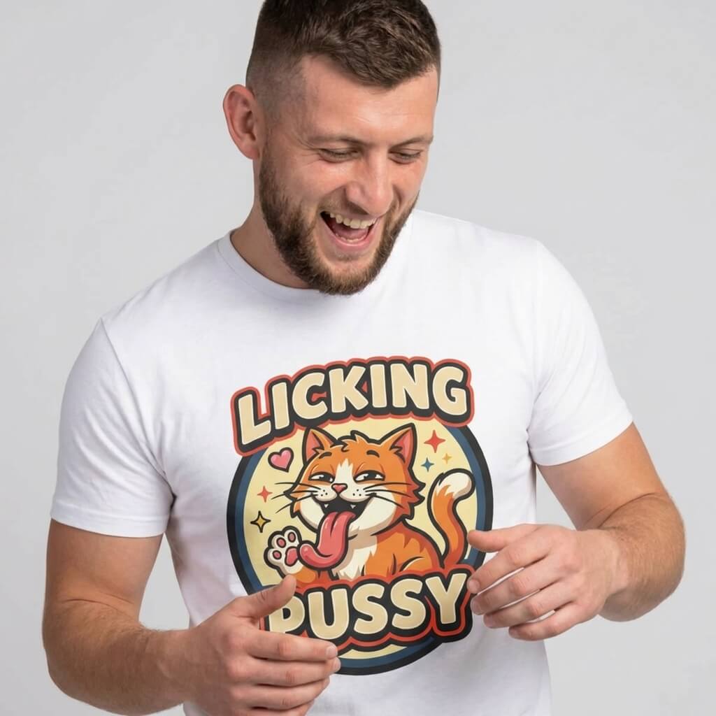 Licking Pussy Funny Cat Tee - Shit Shirt Club 
