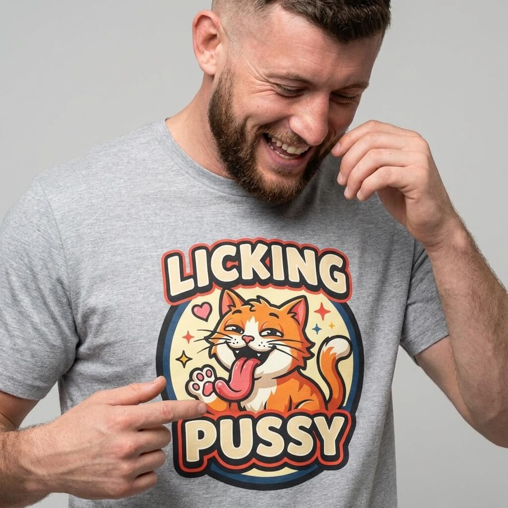 Licking Pussy Funny Cat Tee - Shit Shirt Club 