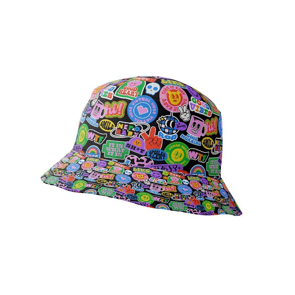 The Retro Sticker Shirt features vibrant, playful graphic patches and stickers like hearts, stars, text phrases, and cartoon icons—ideal for adding nostalgic vibes to your outfit.