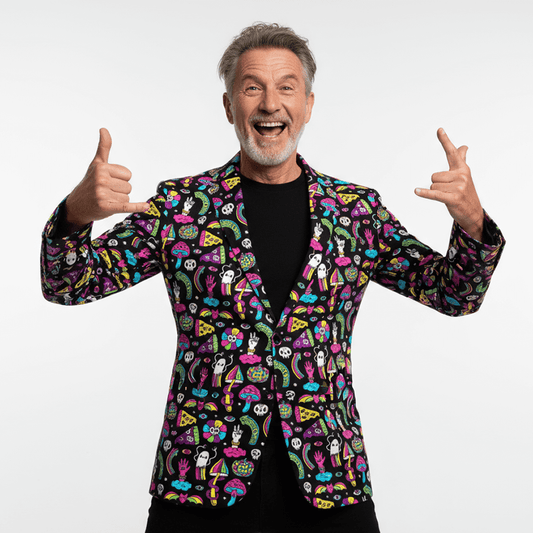 Man wearing the Shroom Blazer against a white background