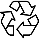 Black outline of the universal recycling symbol, featuring three arrows forming a continuous triangle, representing the process of recycling and sustainability.
