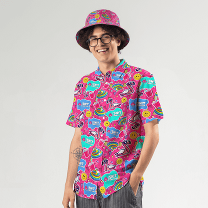 Person wearing the The Shit Show Shirt and matching Badass Bucket Hat on a white background