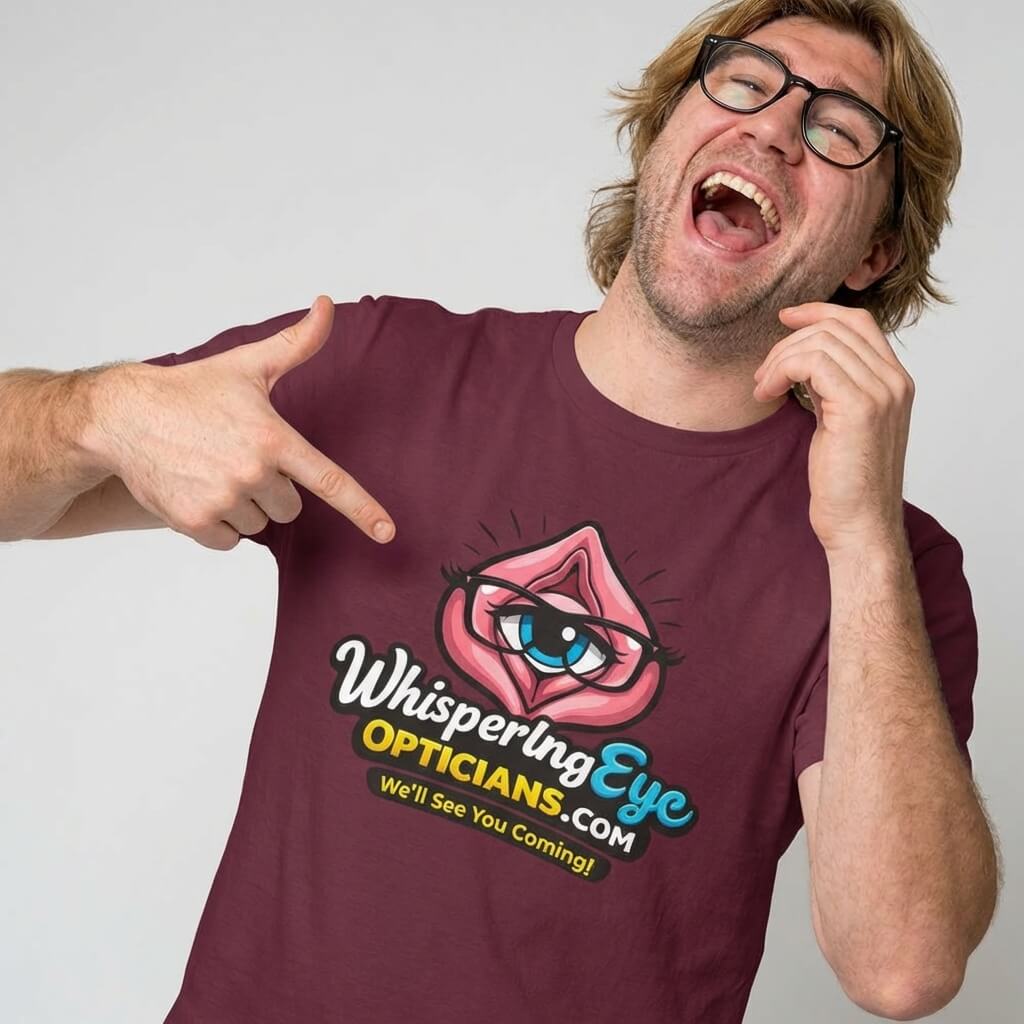 Whispering Eye Opticians Logo Tee (We'll See You Coming!) - Shit Shirt Club 