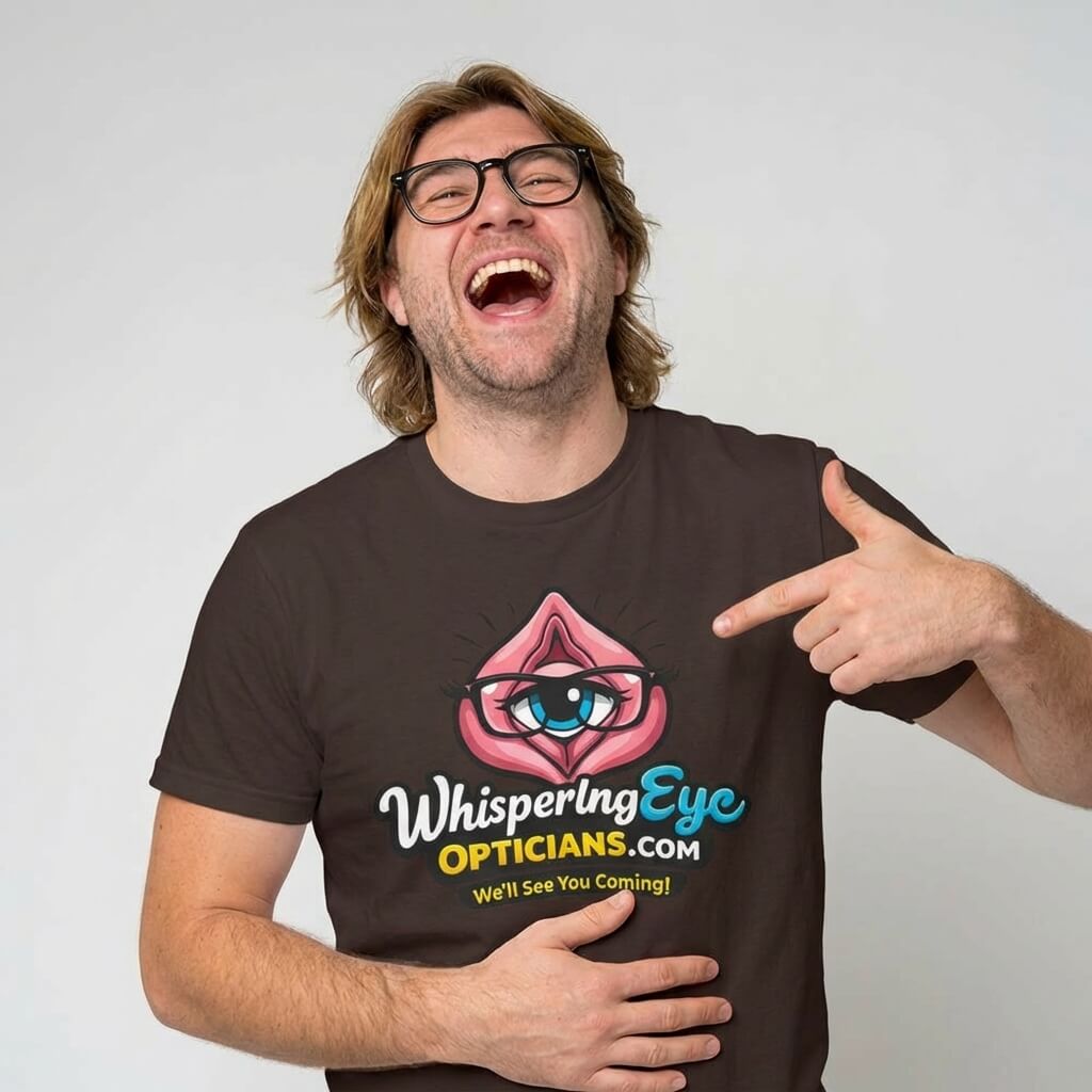 Whispering Eye Opticians Logo Tee (We'll See You Coming!) - Shit Shirt Club 