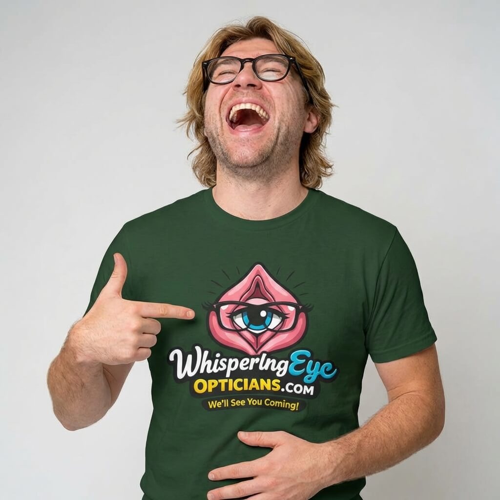 Whispering Eye Opticians Logo Tee (We'll See You Coming!) - Shit Shirt Club 