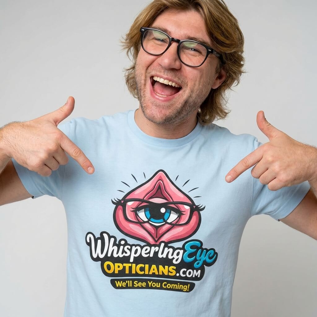 Whispering Eye Opticians Logo Tee (We'll See You Coming!) - Shit Shirt Club 