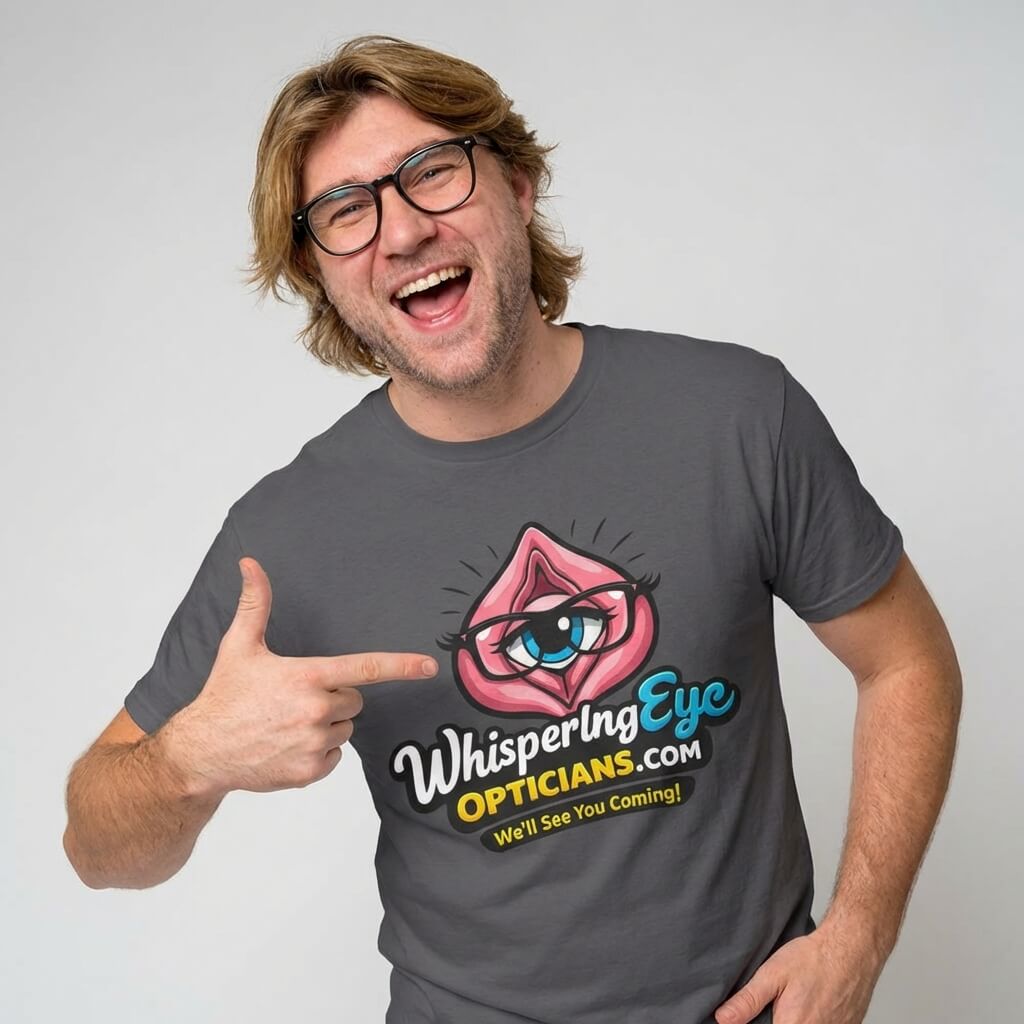 Whispering Eye Opticians Logo Tee (We'll See You Coming!) - Shit Shirt Club 
