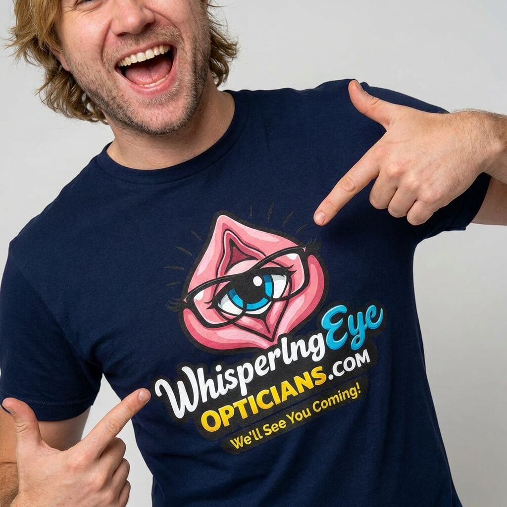 Whispering Eye Opticians Logo Tee (We'll See You Coming!) - Shit Shirt Club 