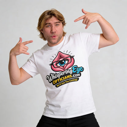 Whispering Eye Opticians Logo Tee (We'll See You Coming!) - Shit Shirt Club 